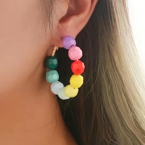 Modern Art Rainbow Hoop Earrings - Picture 2 of 3
